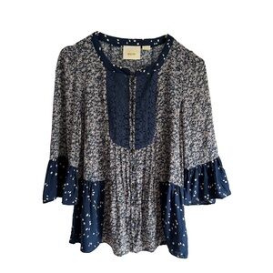 Anthropologie Maeve Blue Hiver Floral Peasant Blouse